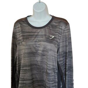 Gymshark  XL Long Sleeve Gray & Black Striped Performance Shirt workout outdoors